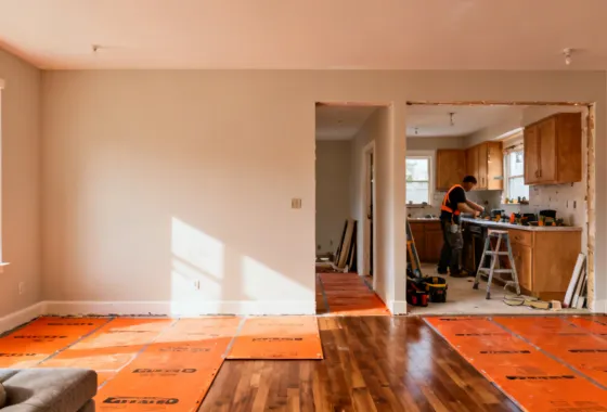 Ram Board floor protection during kitchen renovation